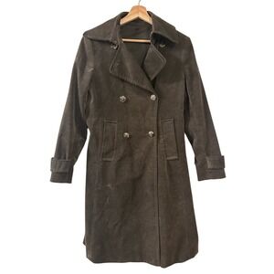 Theory Dark Brown Double-Breasted Suede Pea Coat